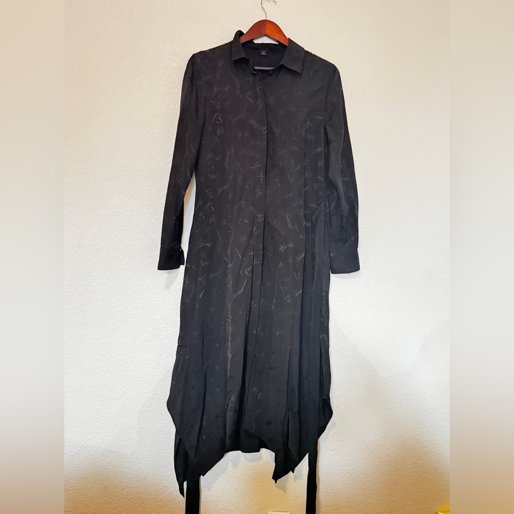 All Saints Black Long Sleeve Dress Shirt Collar Casual